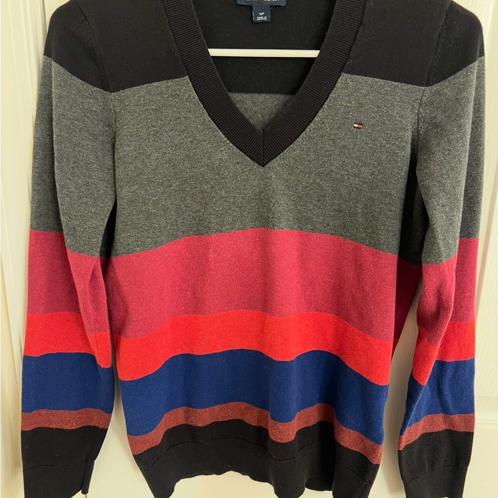Tommy Hilfiger Multicolor Striped V-Neck Sweater